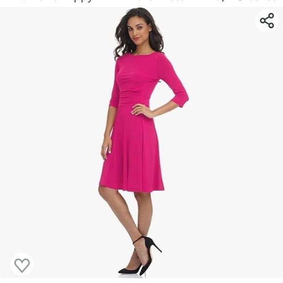 Rekucci Women's Flippy Fit N' Flare Dress with 3/4 Sleeves - Picture 3 of 14